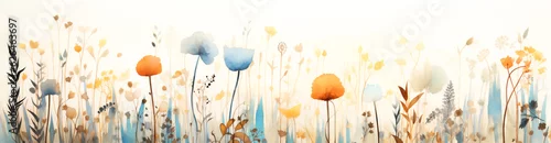 Panel kuchenny z motywem A watercolor painting of several field of flowers, minimalistic landscapes, digital painting and drawing. Generative AI.