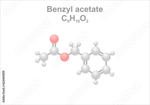 Simplified scheme of the benzyl acetate molecule. Occurs in many fruits and is used in perfumery and for flavoring.