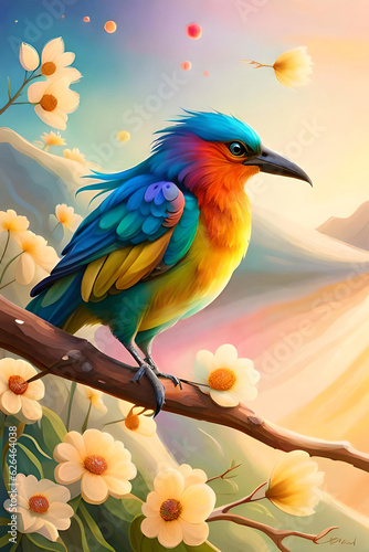 Colorful Bird Photo With Flower Background