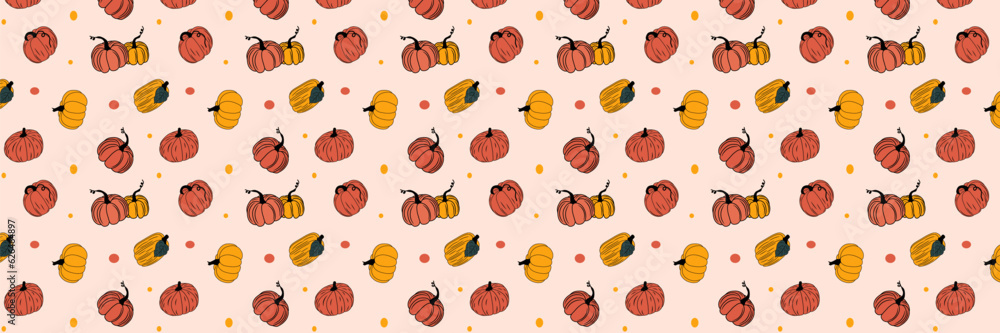 seamless pattern of orange and yellow pumpkins, autumn vector illustration seamless pattern of orange and yellow pumpkins, autumn vector illustration