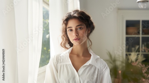 Close up portrait of young pretty brunette lady with wavy hair and tender glance looking on camera. Non-existent person. Generative Ai Free Download Close up portrait of young pretty brunette lady with wavy hair and tender glance looking on camera. Non-existent person. Generative Ai - GFXLoad