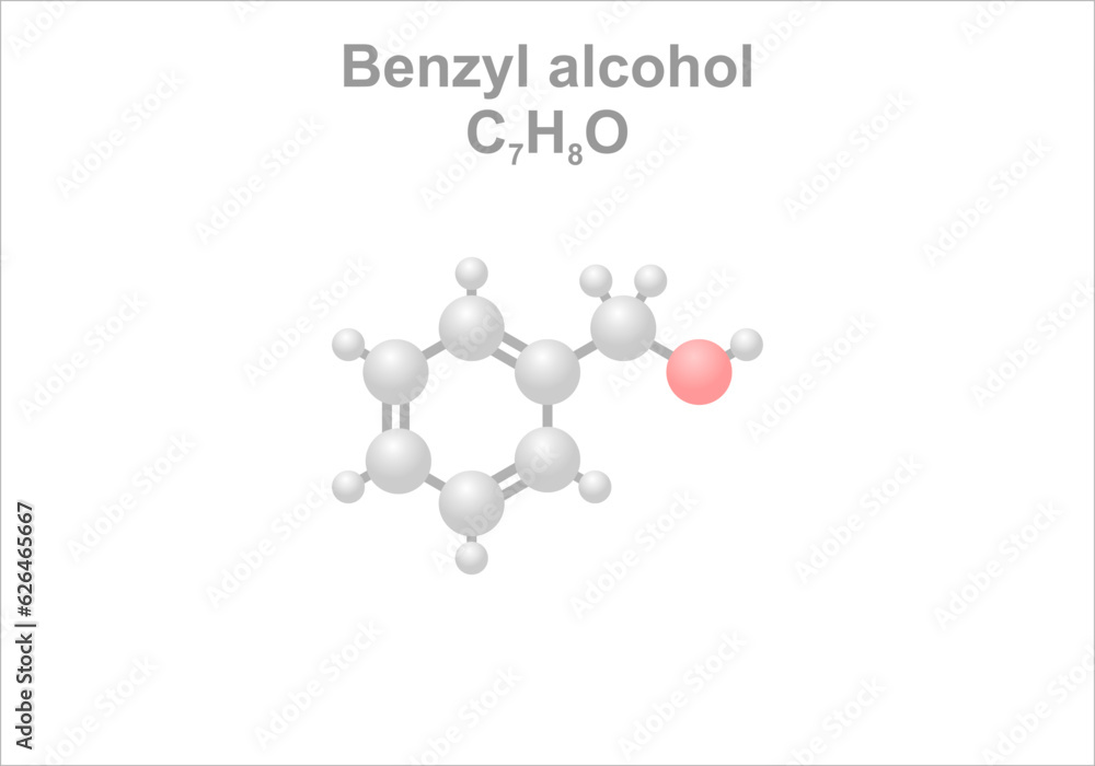 Simplified scheme of the benzyl alcohol molecule. Is found of various essential oils. Simplified scheme of the benzyl alcohol molecule. Is found of various essential oils.