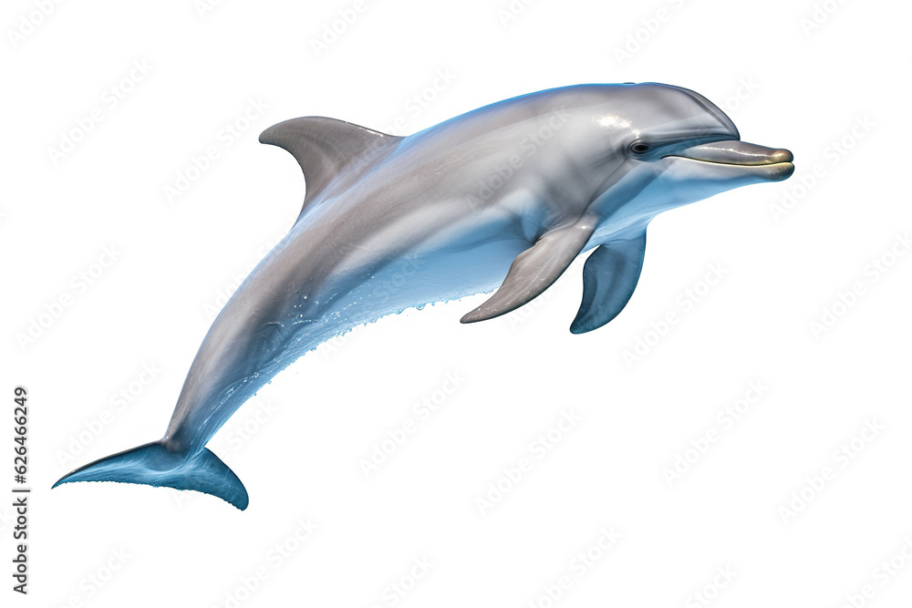 Image of bottlenose dolphin on white background. Undersea animals. Illustration, Generative AI. Image of bottlenose dolphin on white background. Undersea animals. Illustration, Generative AI.