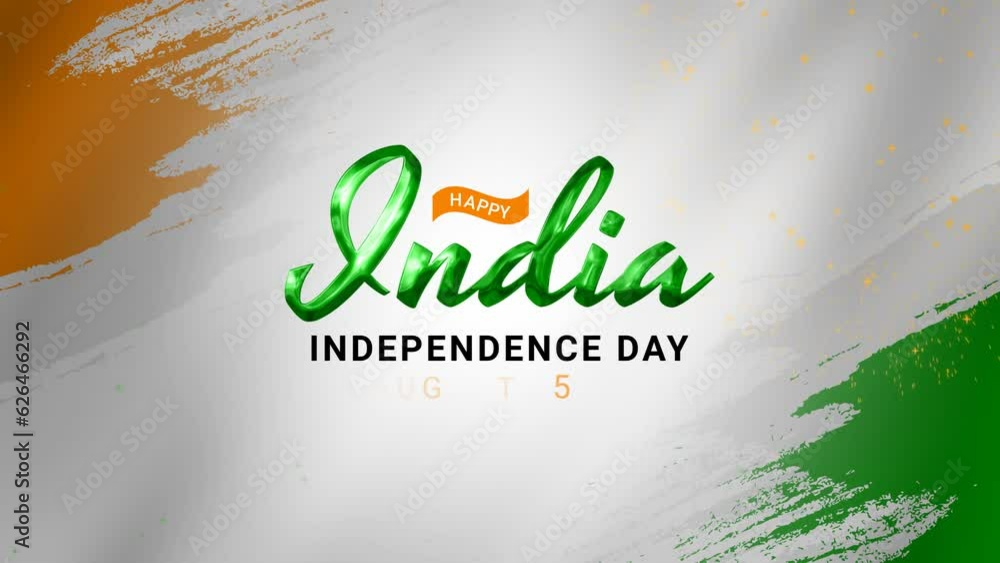Happy India Independence Day greeting animation 2023, lettering text with waving flag background and fireworks splash, Happy Independence India concept, for banner, social media feed wallpaper stories
