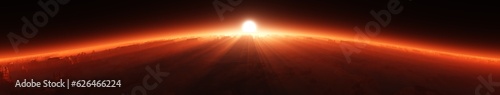 Star rising over the planet  mars at sunrise  martian sunset from orbit  3d rendering