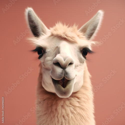 Image of llama making a cheeky face on a clean background. Wildlife Animals. illustration. Generative AI.