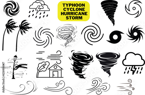 Murais de parede Typhoon, Cyclone, Hurricane and Storm Vector Illustrations