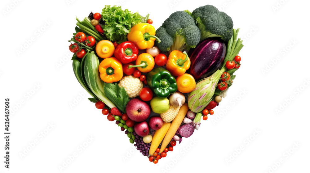 Herz aus frischem Obst und Gemüse isoliert auf transparentem Hintergrund - Diät und gesunde Ernährung Herz aus frischem Obst und Gemüse isoliert auf transparentem Hintergrund - Diät und gesunde Ernährung