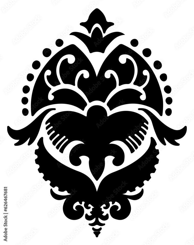 Damask flower with leaves, floral silhouettes Damask flower with leaves, floral silhouettes