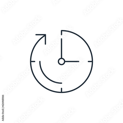 Clock face with timeline span. Long lasting effect. Exposure time.Vector linear icon isolated on white background.
