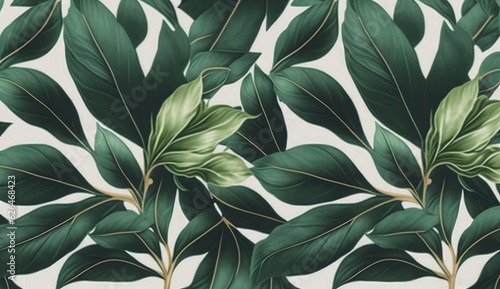 Botanical seamless pattern with vintage graphic green peony leaves. Hand-drawn illustration. Good for production wallpapers, cloth and fabric, Generative AI