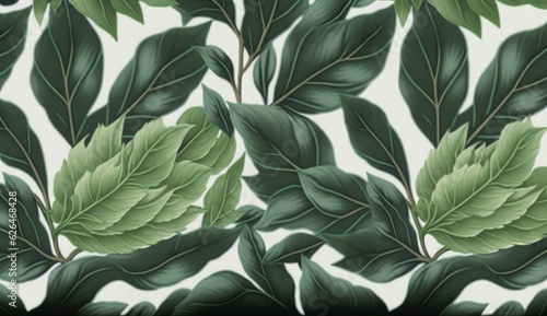 Botanical seamless pattern with vintage graphic green peony leaves. Hand-drawn illustration. Good for production wallpapers, cloth and fabric, Generative AI