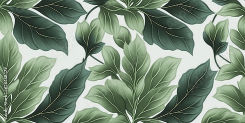 Botanical seamless pattern with vintage graphic green peony leaves. Hand-drawn illustration. Good for production wallpapers, cloth and fabric, Generative AI