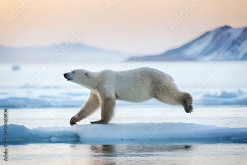 polar bear in the playing on iceberg in north pole - Generative AI