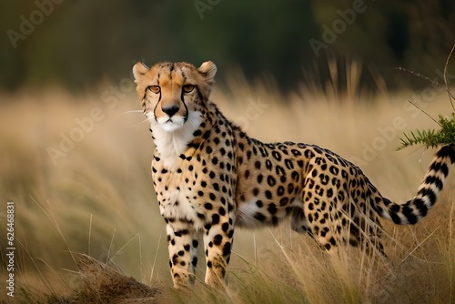 cheetah in the savannah, ready to prone - Generative AI