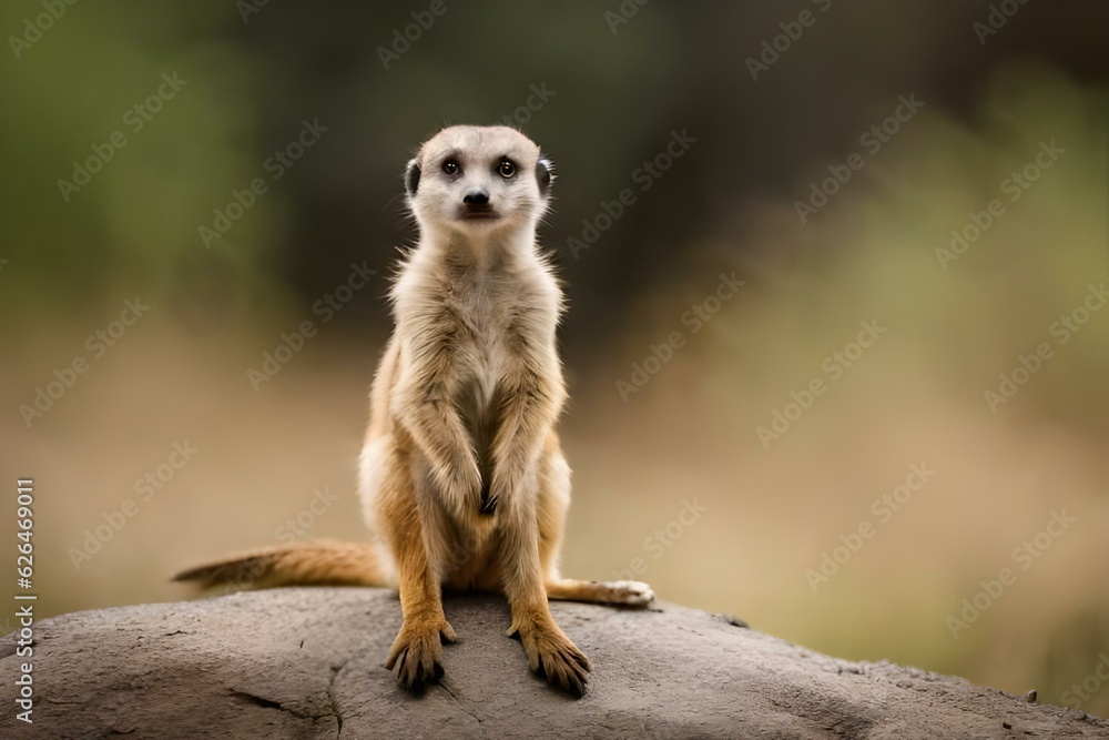 Fototapeta premium meerkat sitting on the rock - Generative AI