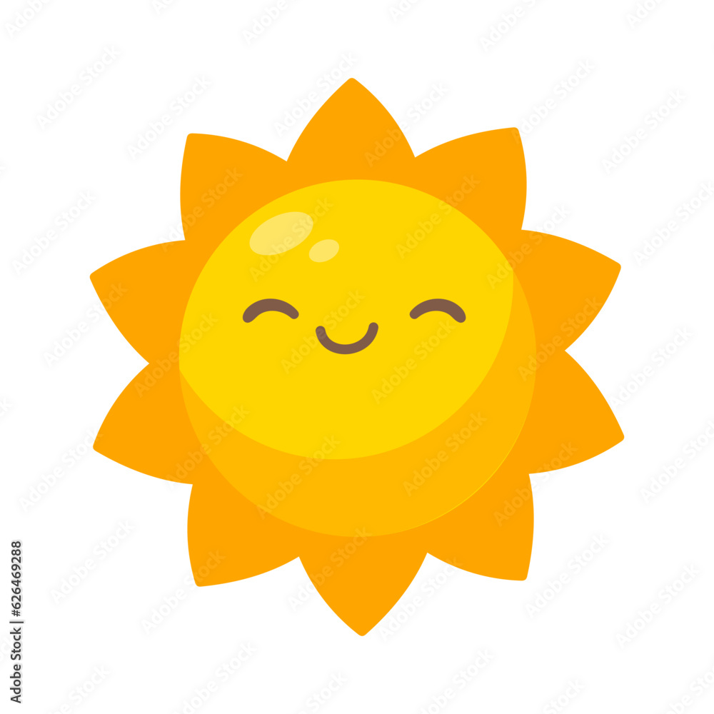 Cartoon sun with cute cartoon faces for children.