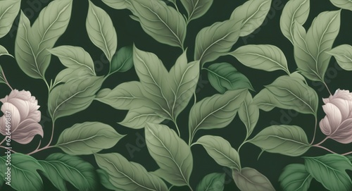 Botanical seamless pattern with vintage graphic peony leaves. Hand-drawn sketchy illustration. Good for production wallpapers, gift paper, cloth, fabric printing, Generative AI