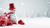 Christmas background with snowman, winter decoration. Generative Ai.