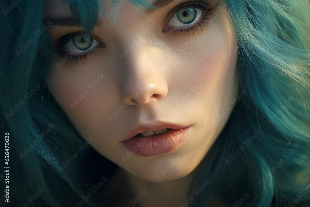 Portrait of woman with teal blue hair Portrait of woman with teal blue hair
