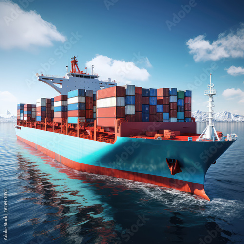 Big container ship in the sea. Freight transportation. created by generative AI technology.