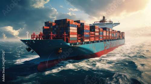 Big container ship in the sea. Freight transportation. created by generative AI technology.