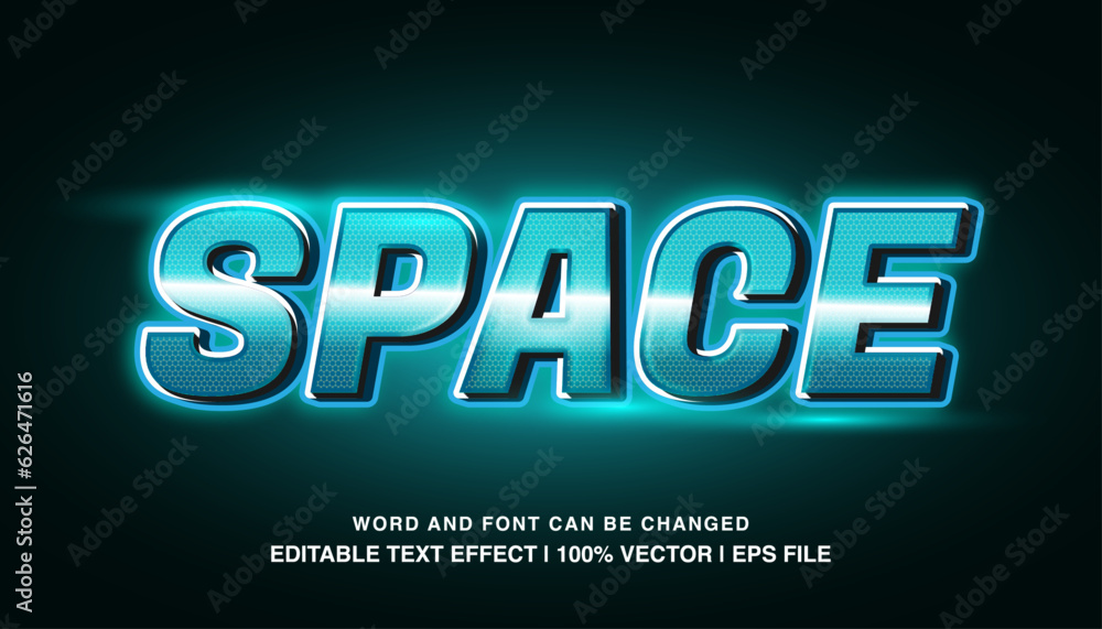 Space ​editable text effect template, blue neon light effect bold futuristic style typeface, premium vector