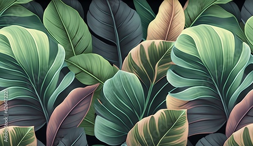 Tropical leaves pattern, seamless texture, luxury watercolor 3d illustration. Minimal art, beautiful mural, hd wallpaper, pastel background, hand-drawn. Graphic design, stylish modern, Generative AI © Richa