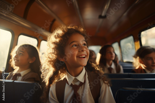 Smiling of student in the school bus back to school