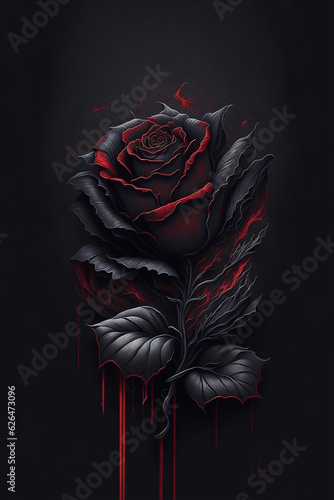 red_Rose_flower  Red rose with blood dripping down generative by ai