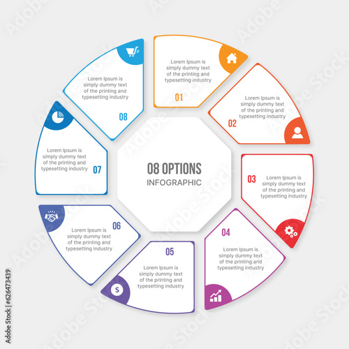 Circle Infographic Template Design With 8 Steps, Process Workflow Diagram