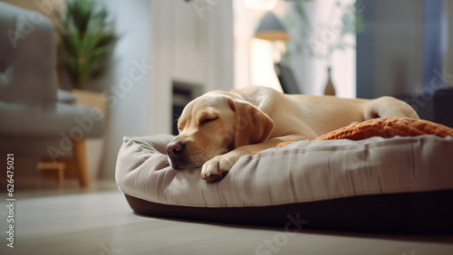 Labrador Retriever sleeping on the mattress