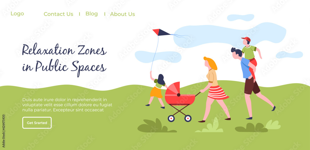 Relaxing zone in park, family with kids walking Relaxing zone in park, family with kids walking