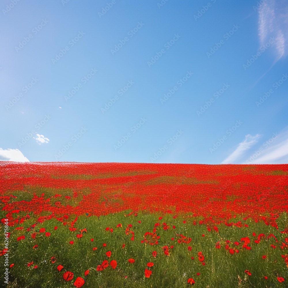 beautiful poppies with blue sky