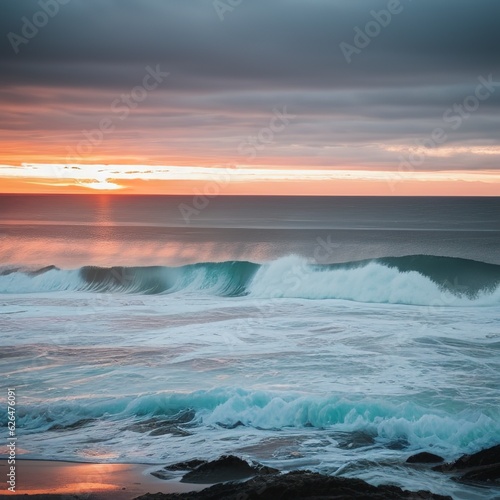 ocean sunset and tidal waves
