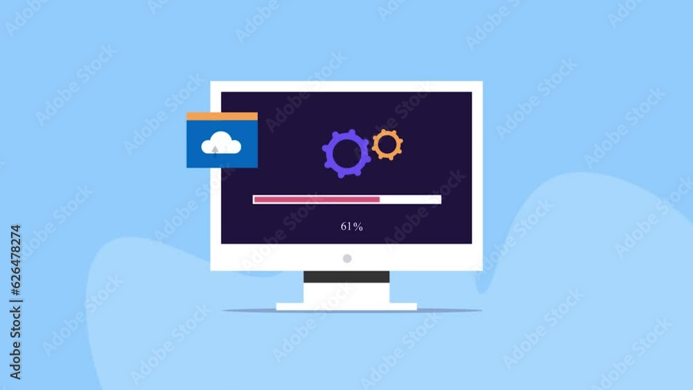 System update cloud data synchronize progress loading bar on computer