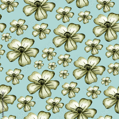 Seamless Pattern with Hand Drawn Marigold Flower.