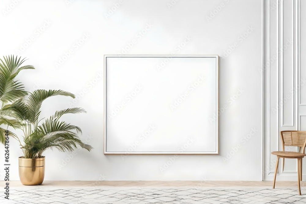 Blank picture frame mockup on wall in modern interior of room generated by AI tool Blank picture frame mockup on wall in modern interior of room generated by AI tool