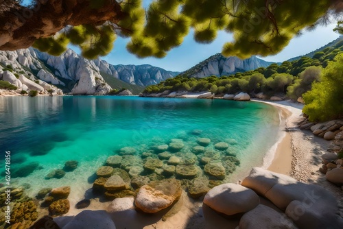 beautiful beach with trees generated by AI tool