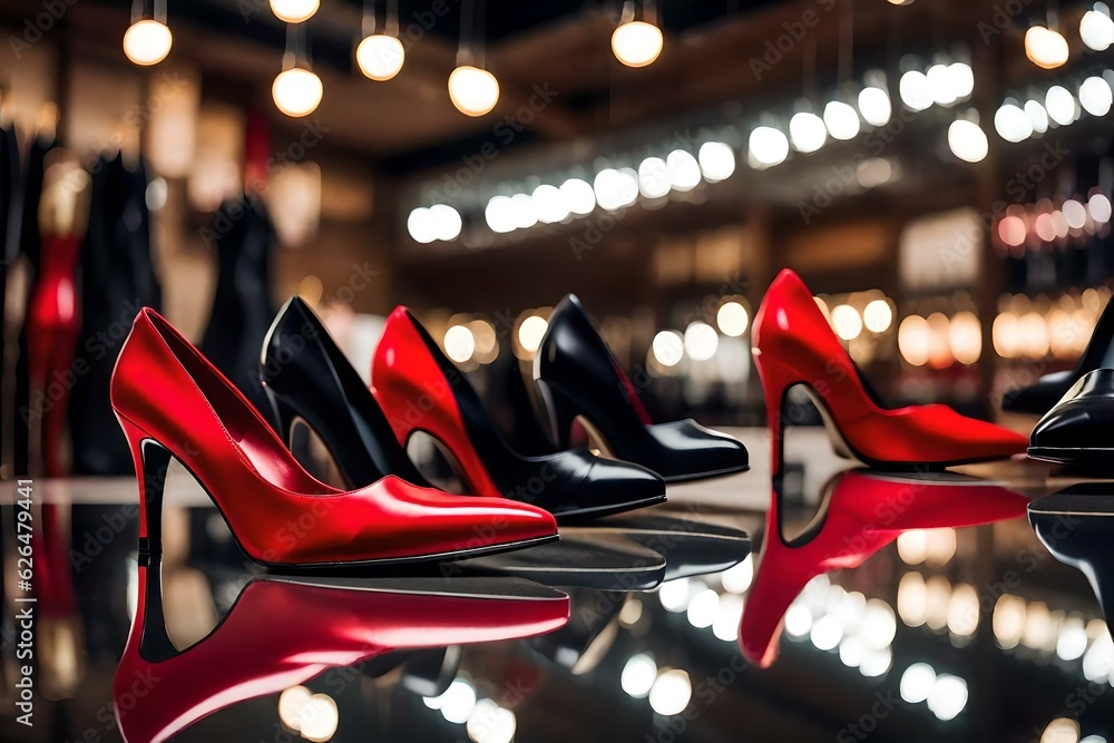 red shoes with long heels generated by AI tool - obrazy, fototapety, plakaty 