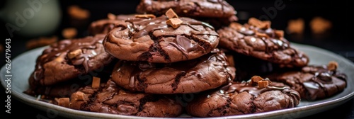 Photo of delicious double chocolate cookies.generative ai