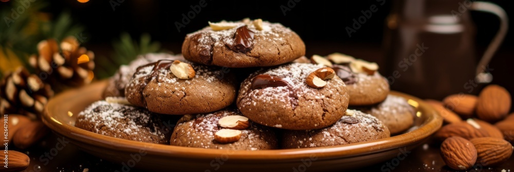 Photo of delicious hazelnut cookies.generative ai