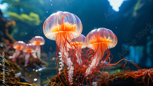 a swarm of jellyfish under water in the ocean © bmf-foto.de