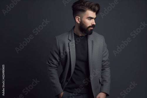Stylish man on grey background © alisaaa