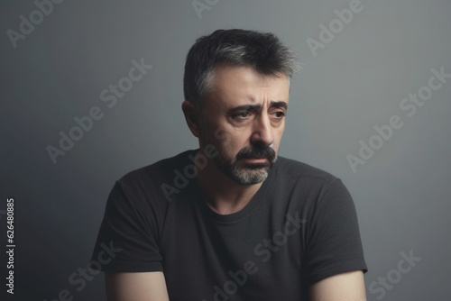 sad man on grey background