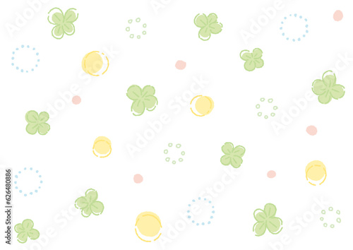 手描きのかわいいクローバー柄の背景（デコボコの線）