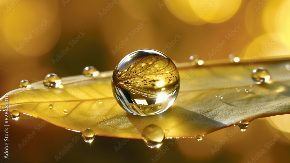 a drop of golden dew on a leaf eco concept. a drop of golden dew on a leaf eco concept.