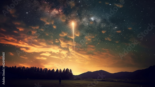 landscape stargazing in the summer meteor shower night.