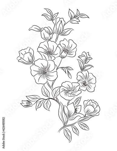 Floral coloring page  flower line art illustration