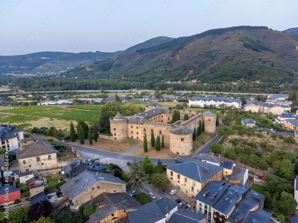 A Breathtaking Aerial View of Vallafranca del Bierzo at Sunrise, Spain